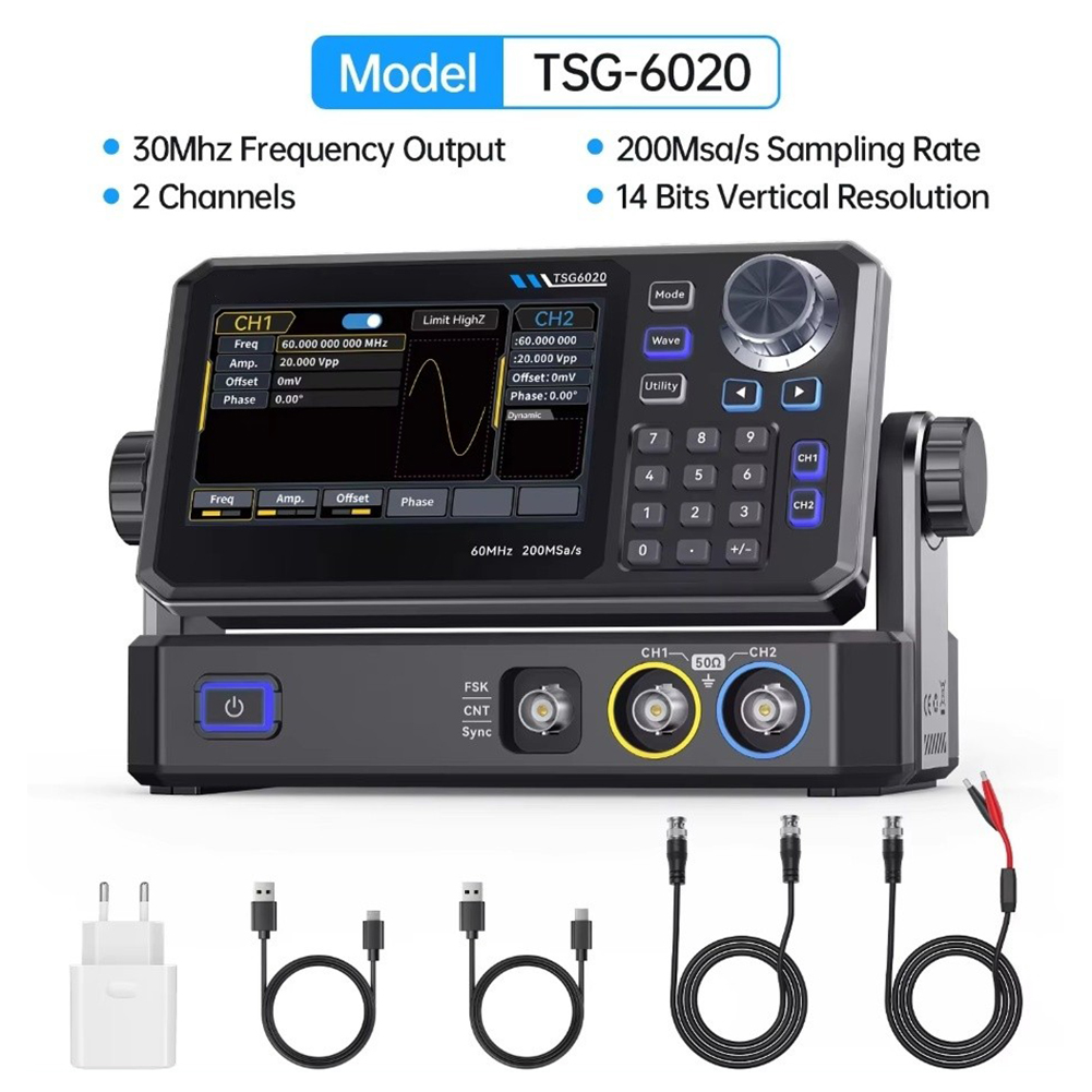 مولد إشارات ثنائي القناة TSG60 - مراجعة Dual Channel Arbitrary Waveform Function Generator 60Mhz وسعره